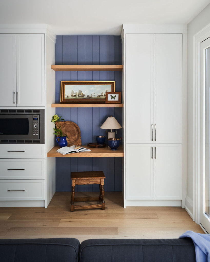 white and blue kitchen design