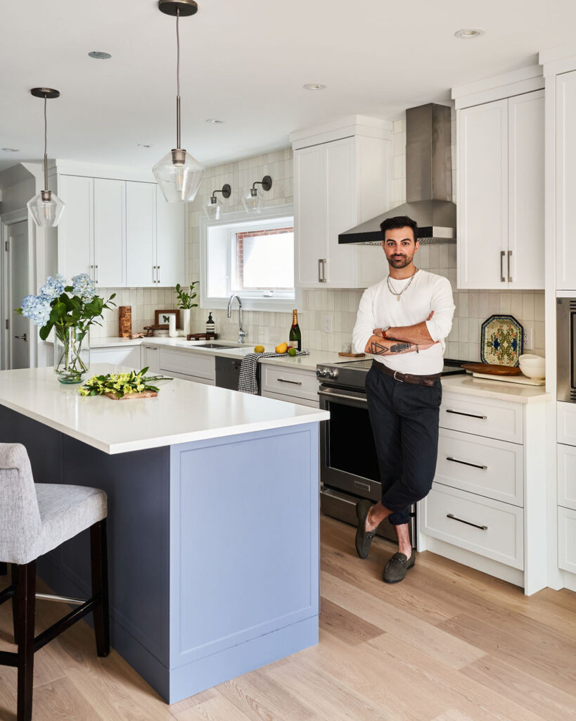 white and blue kitchen